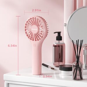 TriPole Portable Fan Handheld Fan Mini Personal Fan 3 Speeds, Powerful Little Battery Hand Held Fan for Travel Trip Outdoor Concerts, Cute Small Rechargeable Lash Fan for Makeup Skincare Drying, Pink