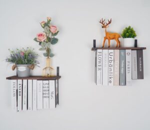 floating bookshelves set of 2 - double storage unique wall bookshelf, invisible floating bookshelves wall mounted, hanging bookshelf, unique design-wall book shelves for living room(16.5w x 7d)