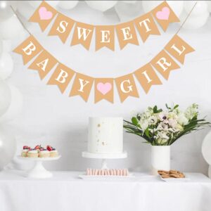 Sweet Baby Girl Banner Baby Girl Shower Banner Baby Girl Shower Sign Baby Shower Banner for Girl for Baby Girl Shower Decor Rustic Baby Shower Decorations Girl Pink Baby Shower Decorations