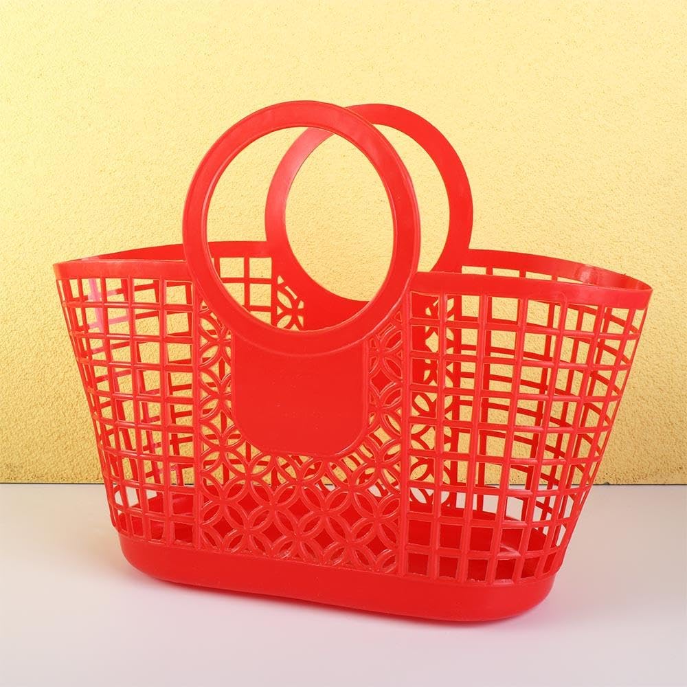 generic Plastic Storage Basket with Handle, Plastic Shopping Baskets Kitchen Fruit Vegetable Storage Basket Portable Shower Bath Baskets(red), AM15SD0EQ90US