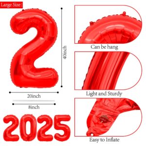 2025 Balloons, 40 Inch Foil Number Balloons, 2025 Balloon Numbers, New Years Decorations 2025 Balloons for Birthday Christmas Anniversary Graduation New Years Eve Party Supplies Decorations, Red