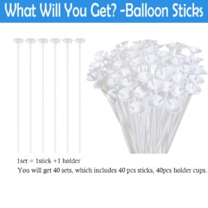 40PCS Balloon Sticks with Holders and Cups Clear Balloon Sticks for Centerpieces with Base Balloon Holder Stand for Foil Balloons,Bobo Balloons Wedding Birthday New Year Christmas Party Decorations