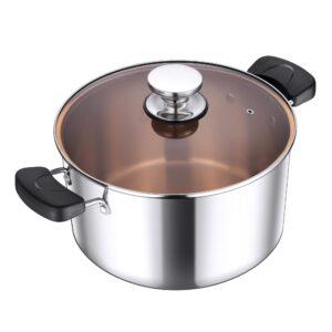 8-qt stock pot, e-far 3-ply stainless steel stockpot with lid for cooking simmering soup stew, heavy duty cookware works w/induction, non-toxic & corrosion resistant, dishwasher safe