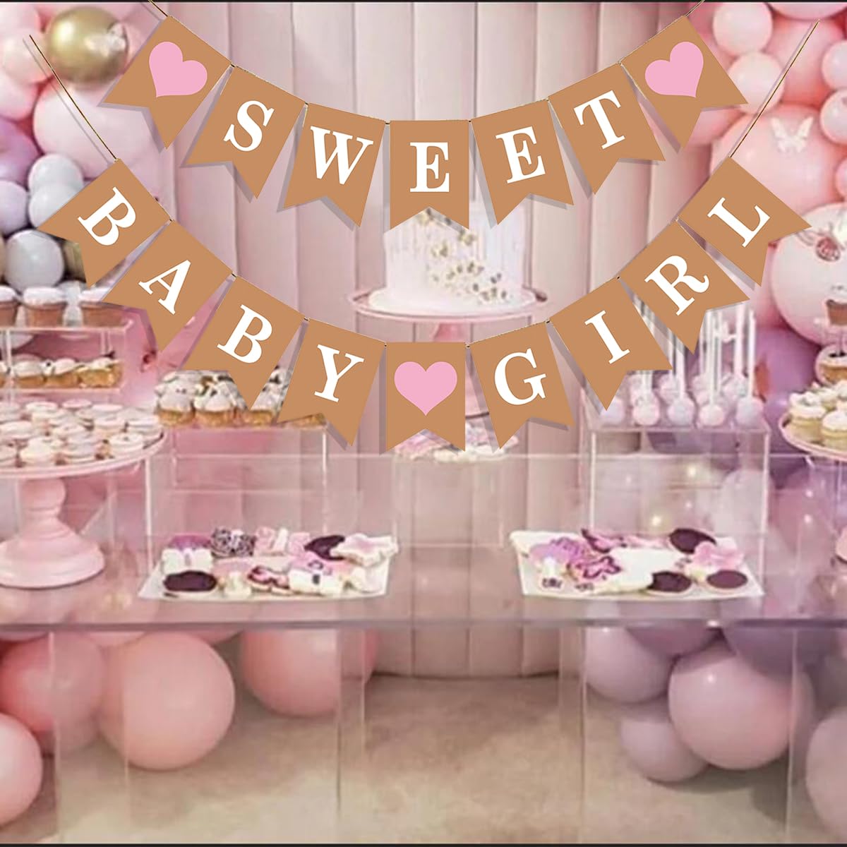 Sweet Baby Girl Banner Baby Girl Shower Banner Baby Girl Shower Sign Baby Shower Banner for Girl for Baby Girl Shower Decor Rustic Baby Shower Decorations Girl Pink Baby Shower Decorations