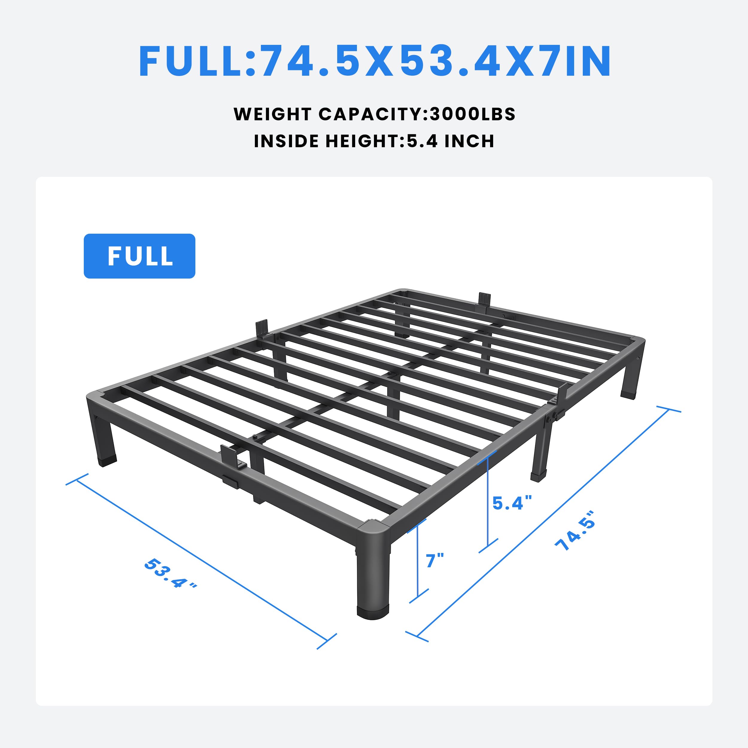 MAF 7 Inch Full Size Metal Platform Bed Frame with Round Corner Legs, 3000 LBS Heavy Duty Steel Slats Support, Noise Free, No Box Spring Needed, Easy Assembly