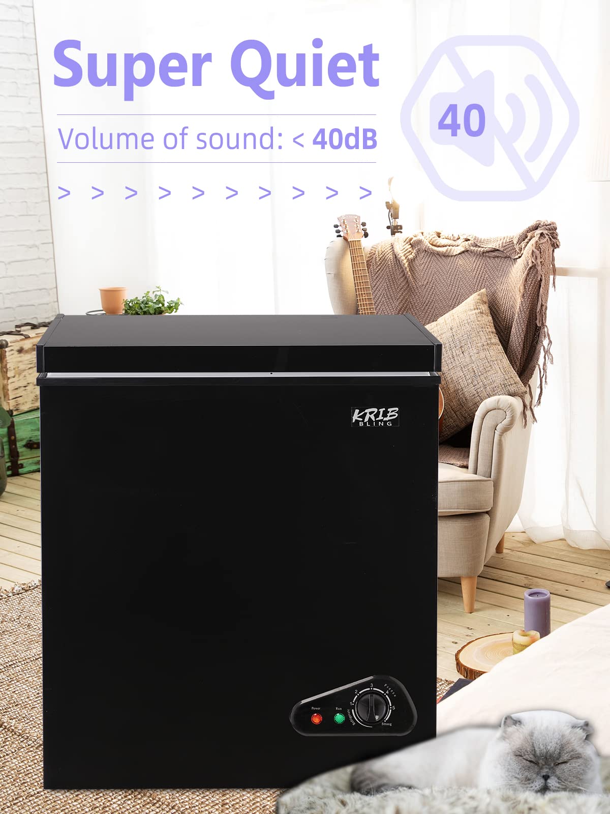 Krib Bling 7.0 Cu.Ft Chest Freezer Two Removable Basket, Deep Compact Freezer with 7 Gears Temperature Control(-4°F to 6.8°F), for House, Kitchen, Garage, Basement, Shop, Black