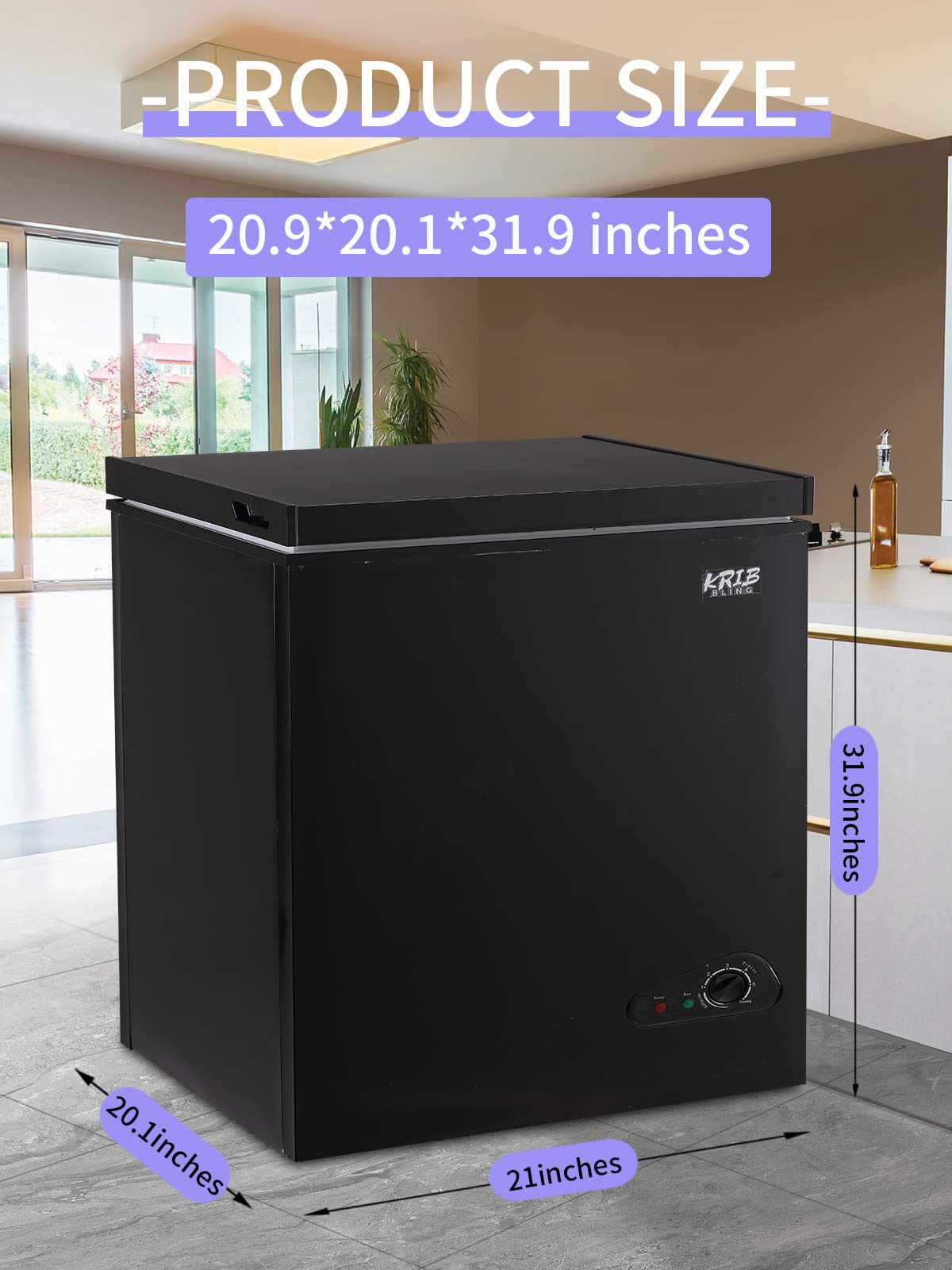 Krib Bling 7.0 Cu.Ft Chest Freezer Two Removable Basket, Deep Compact Freezer with 7 Gears Temperature Control(-4°F to 6.8°F), for House, Kitchen, Garage, Basement, Shop, Black