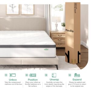 Novilla Queen Size Mattress, 10 Inch Queen Hybrid Mattress in a Box, Pocket Innerspring Mattress Queen for Motion Isolation, Pressure Relief, Sopportive & Firm Feel