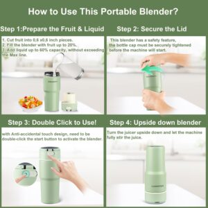 Portable Blender for Smoothies and Shakes,Personal Blender, 15 oz Vacuum Insulated Stainless Steel Keep Cold or Hot,BPA Free,USB Rechargeable,Travel Blender for Anywhere,Green（1 Pack)