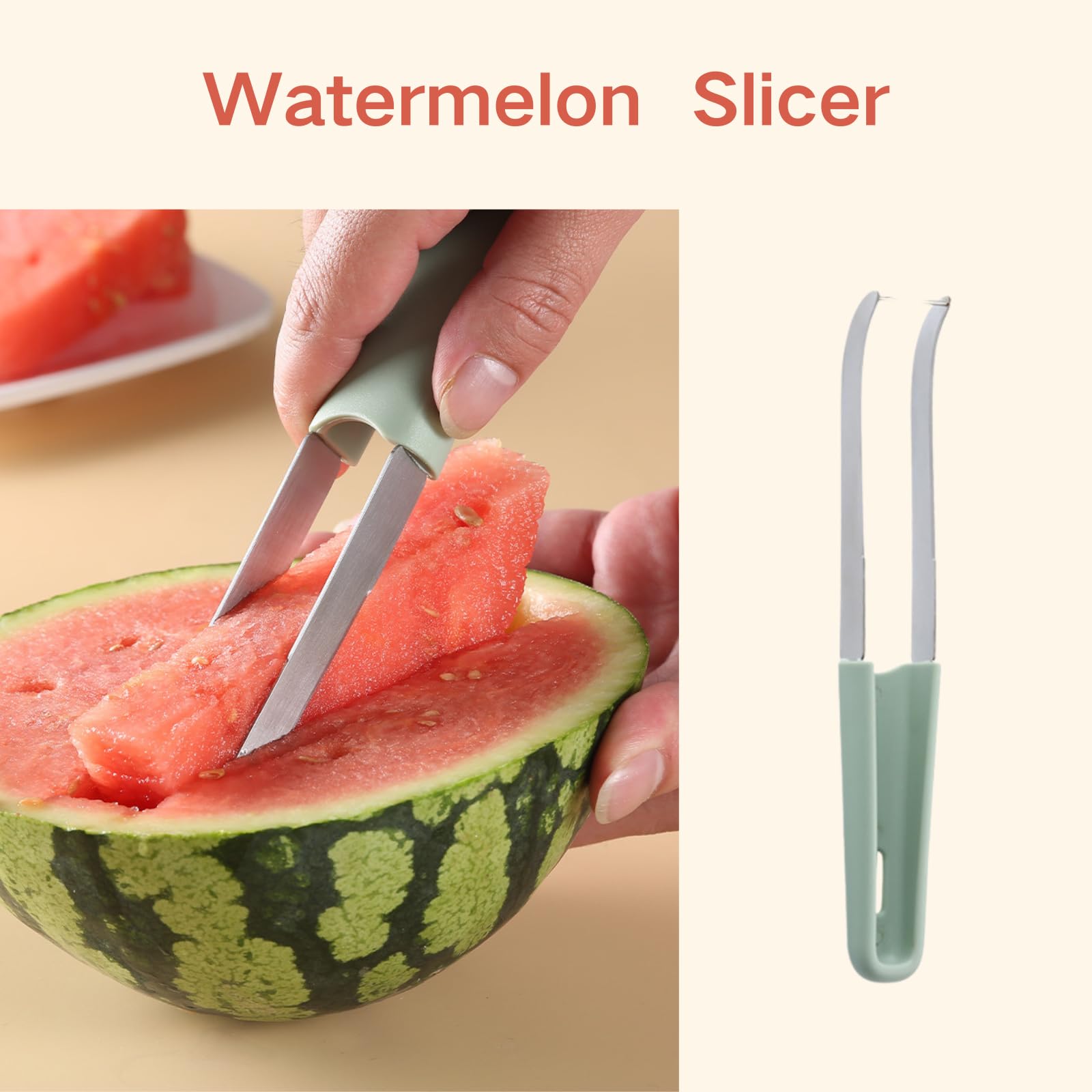 3 In 1 Watermelon Fork Slicer Cutter,2024 New Portability Watermelon Cutter Slicer Tool, Stainless Steel Watermelon Fruit Knives, Portability Knife Fruit Fork for Camping Kitchen Gadgets (1PCS)