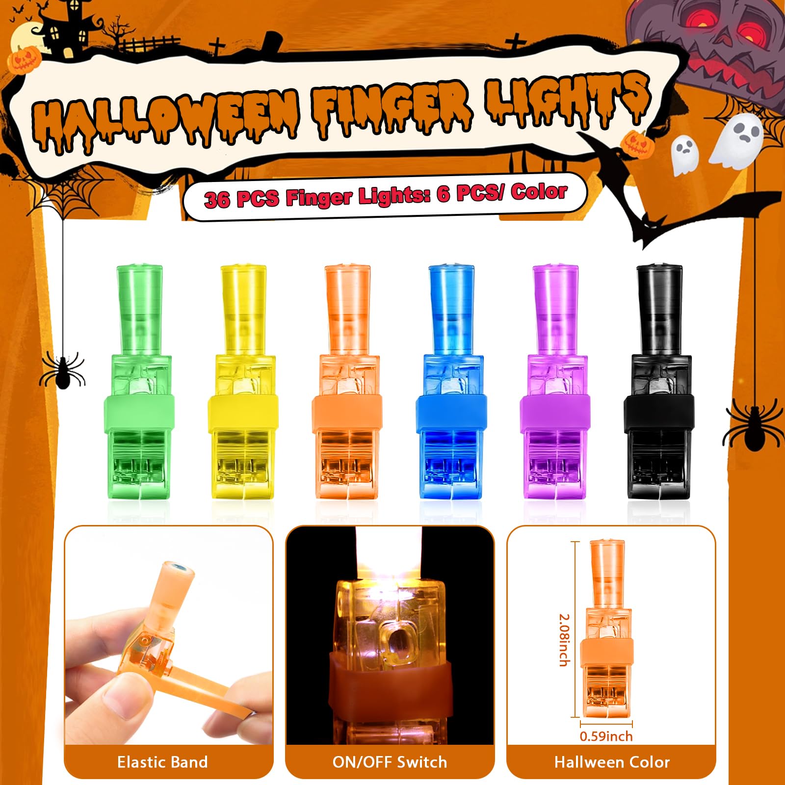 Halloween Party Favors for Kids 36 PCS LED Light Up Finger Lights Halloween Goodie Bag Fillers Stuffers, Glow in The Dark Toys Bulk Halloween Treats Non Candy for Party Classroom Prizes Trick or Treat