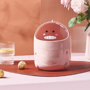 Aladeno Mini Desktop Trash Can Wastebaskets Cute Dinosaur Style Large Mouth Detachable Design Nonslip Bottom Plastic Mini Trash Can (Pink Baby Dinosaur)