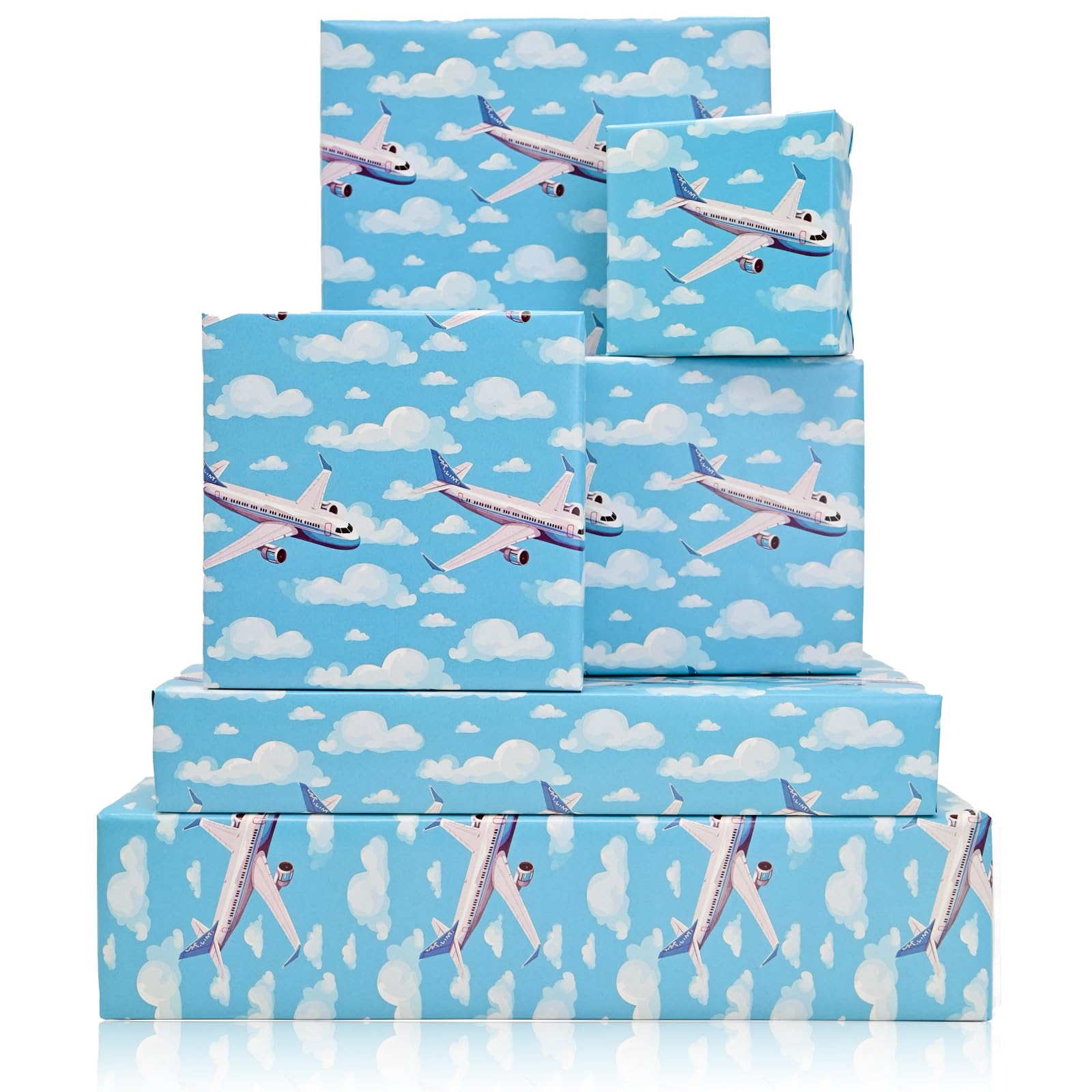 NARCSCHICHU Airplane Wrapping Paper Blue Design Gift Wrapping Paper with Plane Cloud Pattern for Baby Shower Boy Girl Birthday Wedding Holiday - 20 X 28 Inches Per Sheet