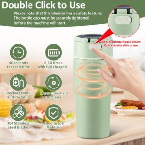 Portable Blender for Smoothies and Shakes,Personal Blender, 15 oz Vacuum Insulated Stainless Steel Keep Cold or Hot,BPA Free,USB Rechargeable,Travel Blender for Anywhere,Green（1 Pack)