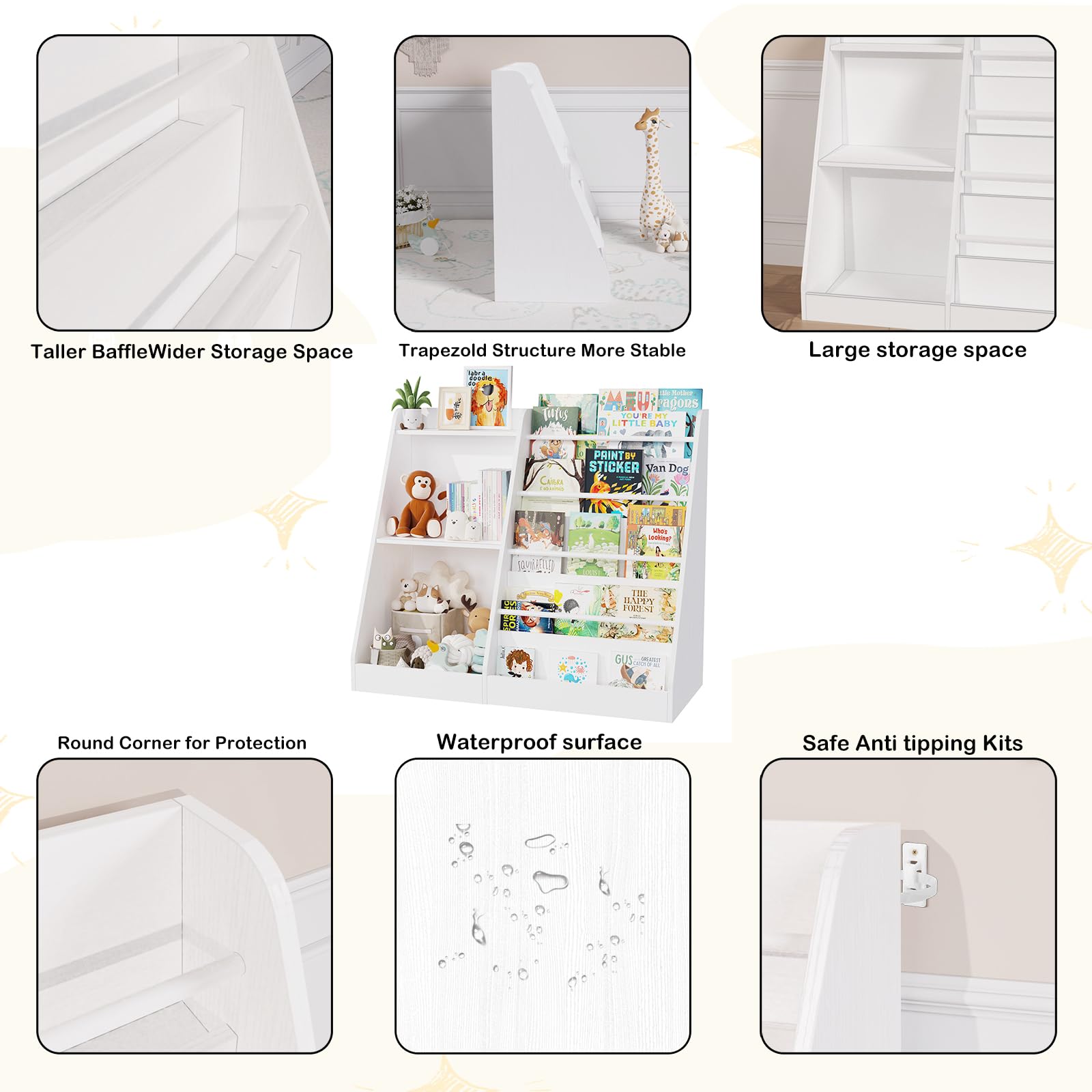 Lkeiyay Kids Bookshelf and Toy Storage,Nursery Bookshelf,Single-Sided Book Display with Storage,White