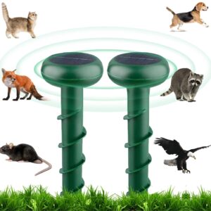 Solar-Energy Mouse Repellent 2P with Screw-Shape Stakes Outdoor, Ultrasonic Mole Repellent for Lawn, Yard, Farmland, Keep Voles, Chipmunks, Squirrels, Snakes, Armadillos, Groundhogs away