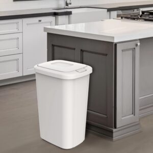 BHCHA 13.3 Gallon Trash Can, Plastic Touch Top Kitchen Trash Can (White)