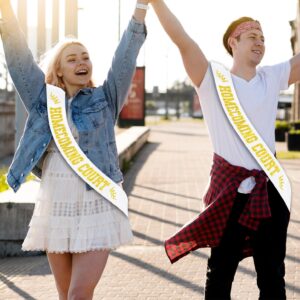 8 Pcs Homecoming Court Sashes with Gold Glitter, White Homecoming Party Prom Sash for Pageants Homecoming Party School Dance Graduation Party Decorations Accessories (White + Gold)