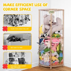 Essenhome Sector Design Extra-Large Wooden Stuffed Animal Zoo Storage, Corner-Friendly,Crafted from Premium Pine with 10m Light String, Ideal for Playroom/Nursery Corners,Perfect Kids' Birthday Gift!