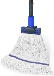 commercial mop heavy duty industrial cotton mop,looped-end string wet mop for floor cleaning with long handle, janitorial mop for home,garage,office, workshop, warehouse