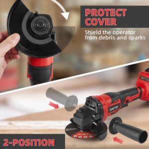 21v Cordless Power Angle Grinder Tool, 9500RPM Brushless 3-Variable-Speed Electric Metal Grinder with 1x4000mAH Battery&Battery Indicator, Cutting Wheels, Flap Disc and Auxiliary Handle for Metal/Wood