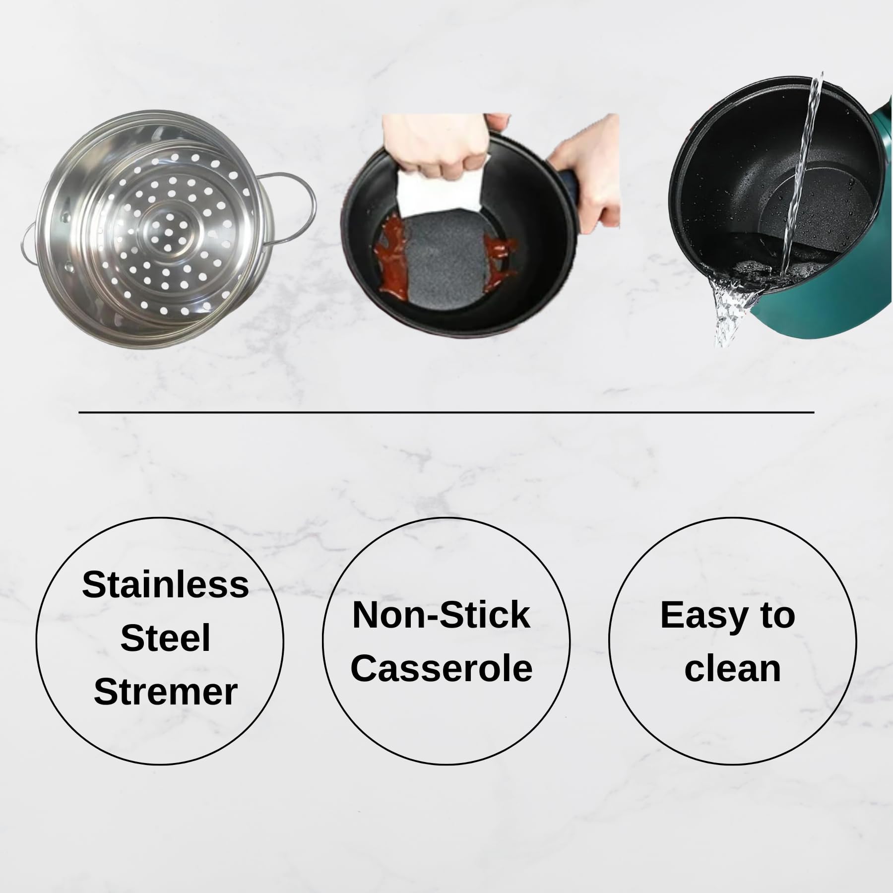 Green Hot Pot Electric with Steamer, Multi-function Cooker, 1.8L Noodle cooker Non-Stick Frying Pan, Electric Pot for Pasta with Adjustable Temprature Control, Over-Heating & Boil Dry Protection