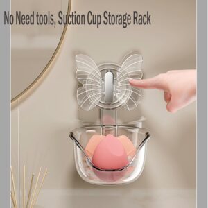 ZIOYCKL Suction Cup Storage Rack, Waterproof Suction Shower Organizer for Dresser, Shower Suction Cup Set Waterproof Suction Storage Basket for Bathroom,Butterfly Organizer Storage Basket (Clear)