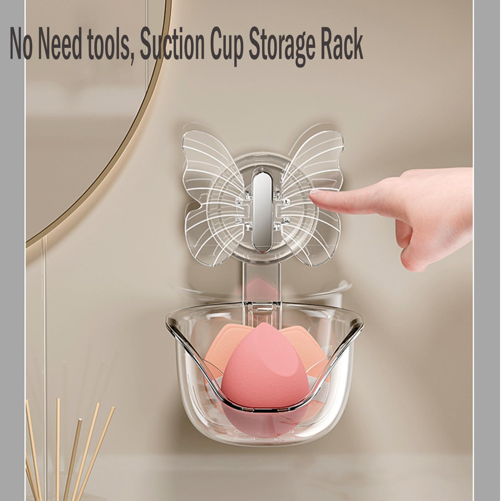 ZIOYCKL Suction Cup Storage Rack, Waterproof Suction Shower Organizer for Dresser, Shower Suction Cup Set Waterproof Suction Storage Basket for Bathroom,Butterfly Organizer Storage Basket (Clear)