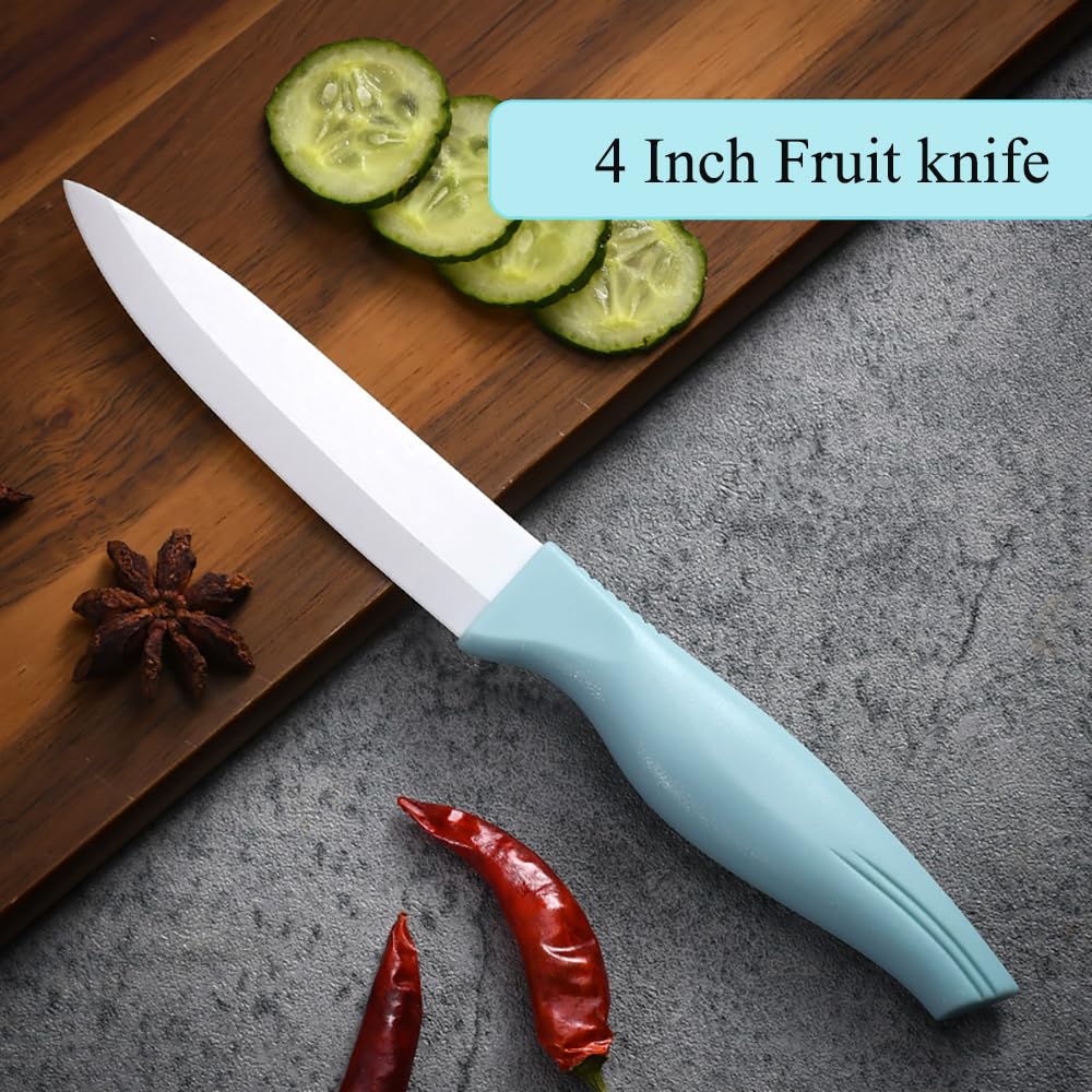 Zhiyun 3-Pieces Blue Ceramic Knife Set, 5-Inch Vegetable Knife 4-Inch Fruit Knife 3-Inch Peeling Knife,Suitable for Beef Chicken Vegetable Fruit Butter and Bread (Blue)