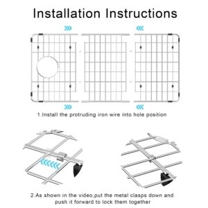 Large Metal Sink Protector for Kitchen Sink,Stainless Steel Sink Bottom Rack 28.8" X 14.8",Kitchen Sink Grate with Side Drain Hole, Kitchen Sink Grid with Strainer for Single Bowl