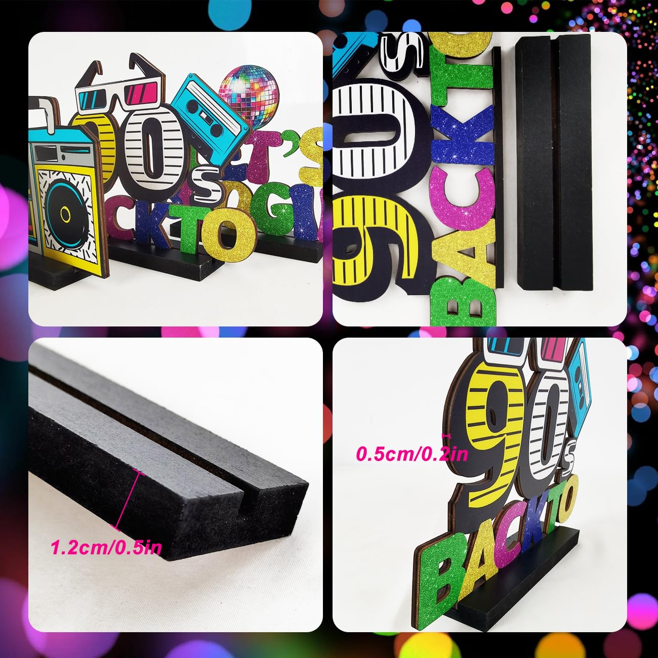 90s Party Decorations 4Pcs 90s Table Centerpieces Retro 1990s Hip Hop Party Table Favors 90's Table Toppers Centerpieces for 90s Theme Party Supplies