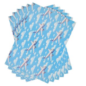 NARCSCHICHU Airplane Wrapping Paper Blue Design Gift Wrapping Paper with Plane Cloud Pattern for Baby Shower Boy Girl Birthday Wedding Holiday - 20 X 28 Inches Per Sheet