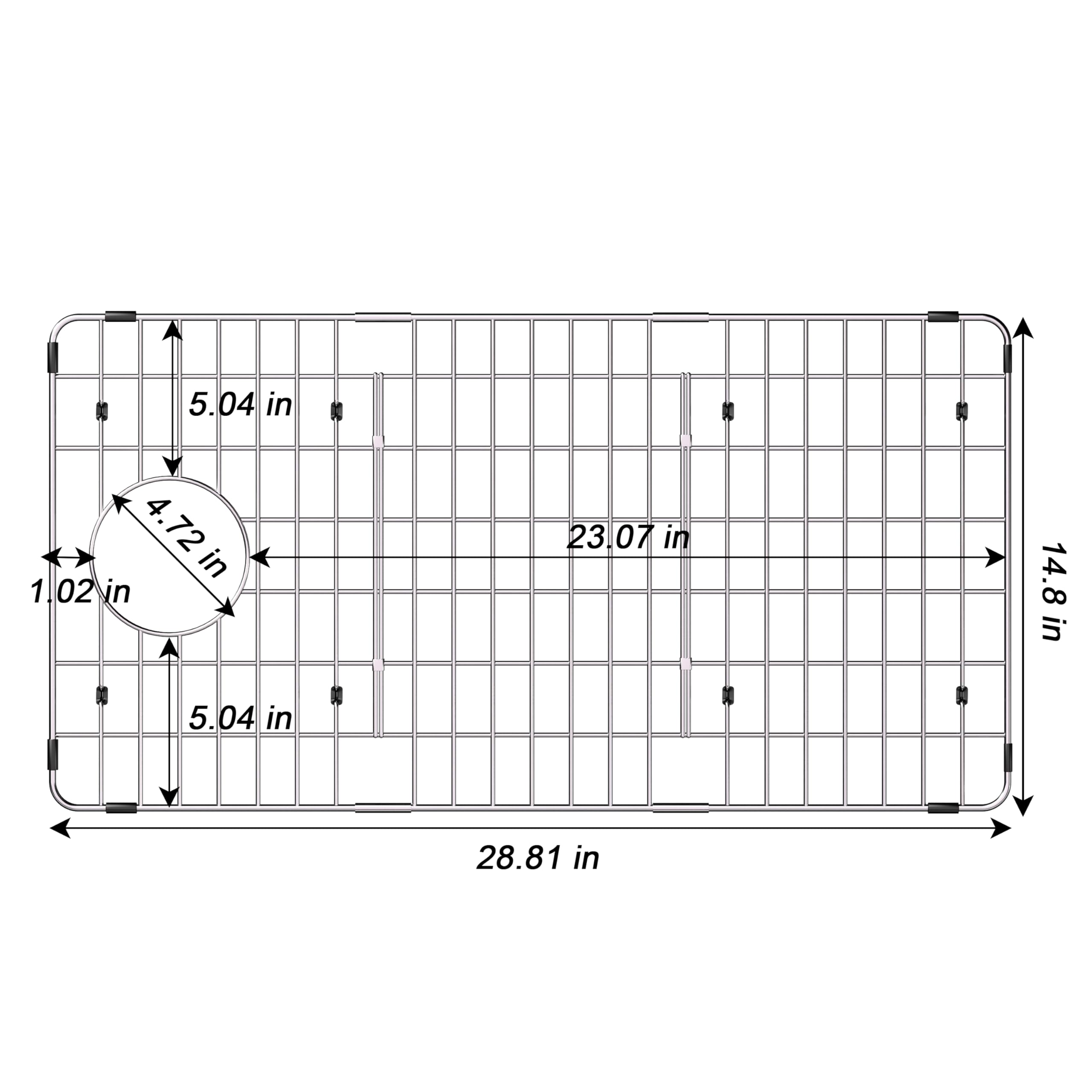 Large Metal Sink Protector for Kitchen Sink,Stainless Steel Sink Bottom Rack 28.8" X 14.8",Kitchen Sink Grate with Side Drain Hole, Kitchen Sink Grid with Strainer for Single Bowl