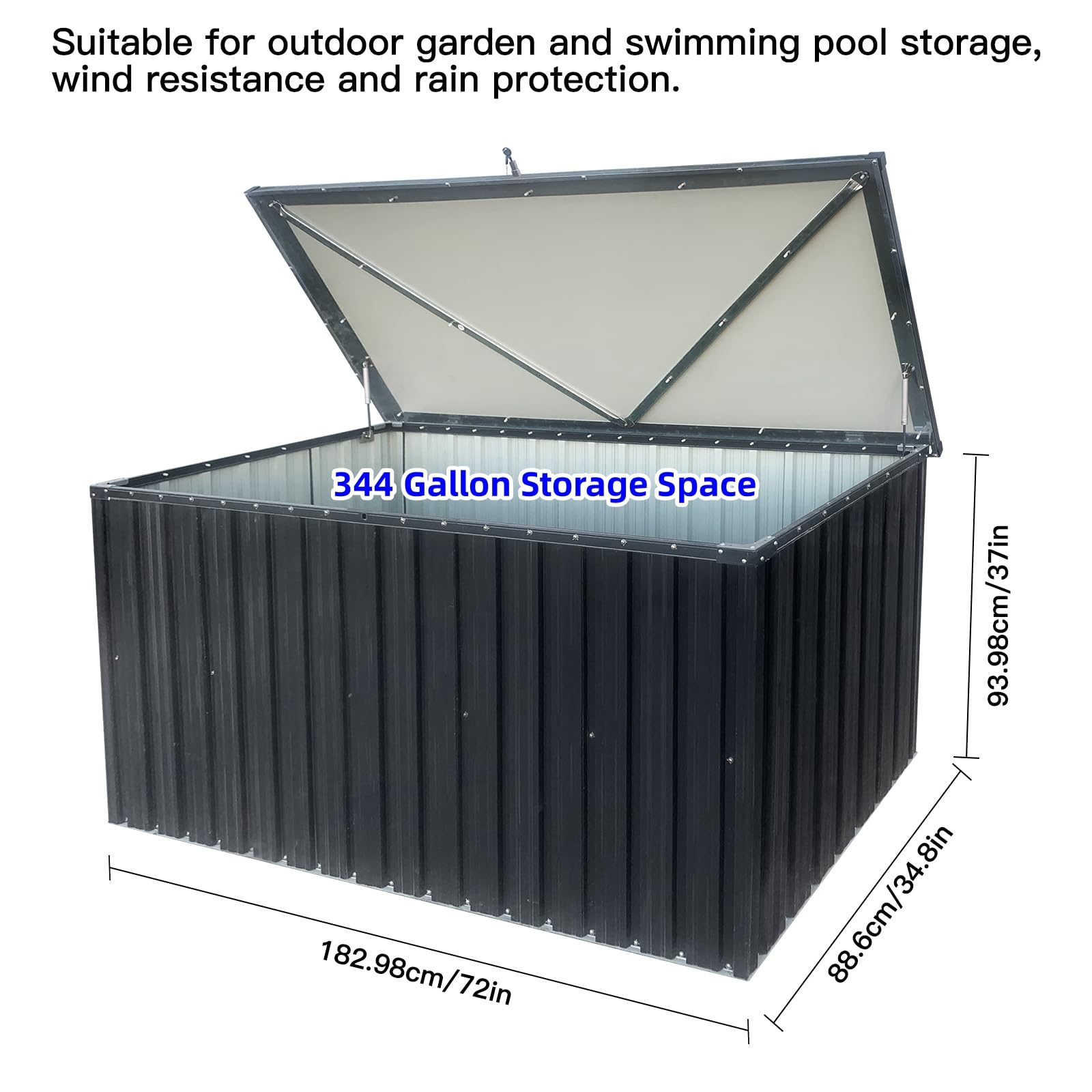 Jintop 72" Outdoor Storage Deck Box Large Out Door and Outdoor Use with Waterproof Roofs and Lockable Doors,344 Gallon Patio Furniture and Store Bench Toolbox for Garden,Terrace,Barbecue,Picnic,Black