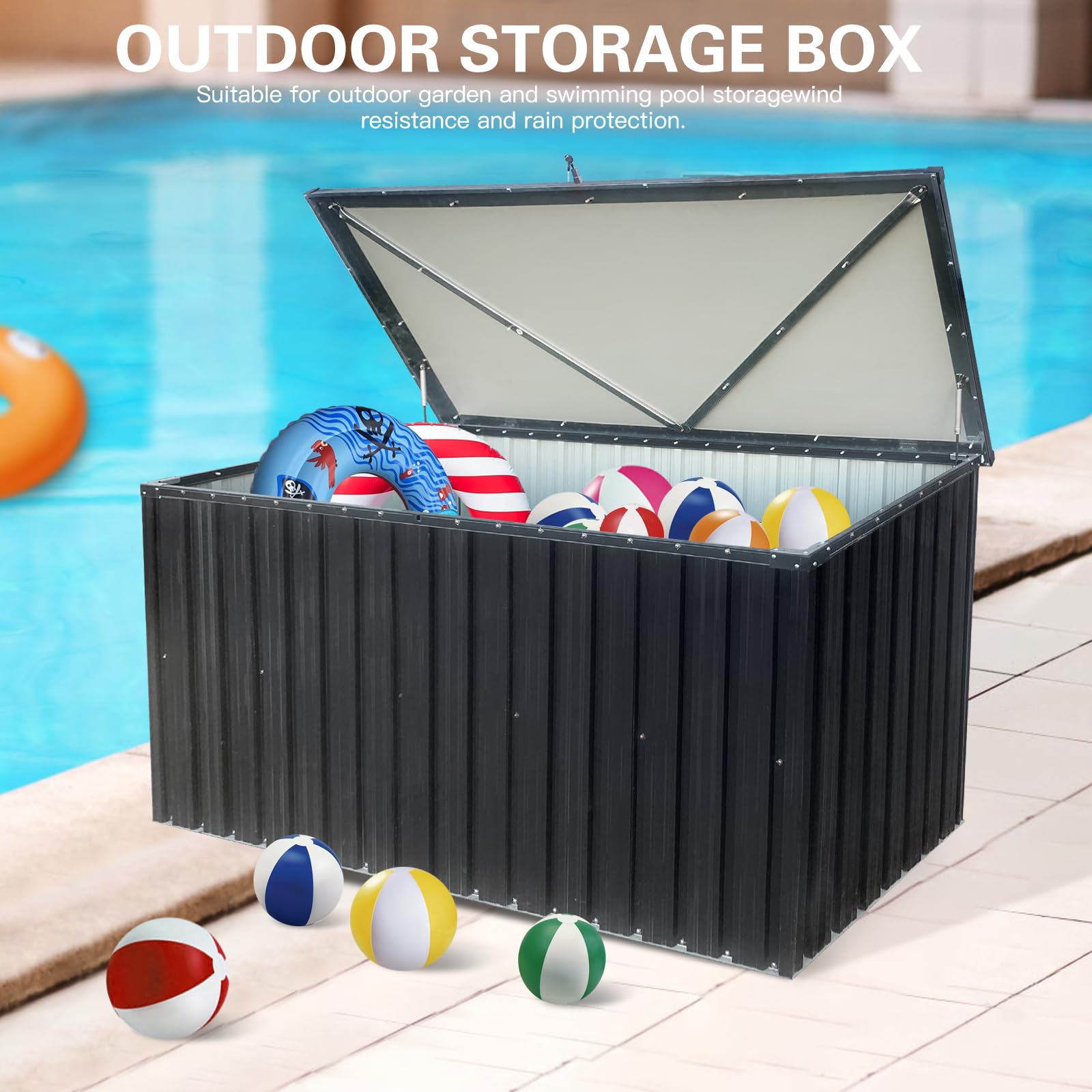 Jintop 72" Outdoor Storage Deck Box Large Out Door and Outdoor Use with Waterproof Roofs and Lockable Doors,344 Gallon Patio Furniture and Store Bench Toolbox for Garden,Terrace,Barbecue,Picnic,Black