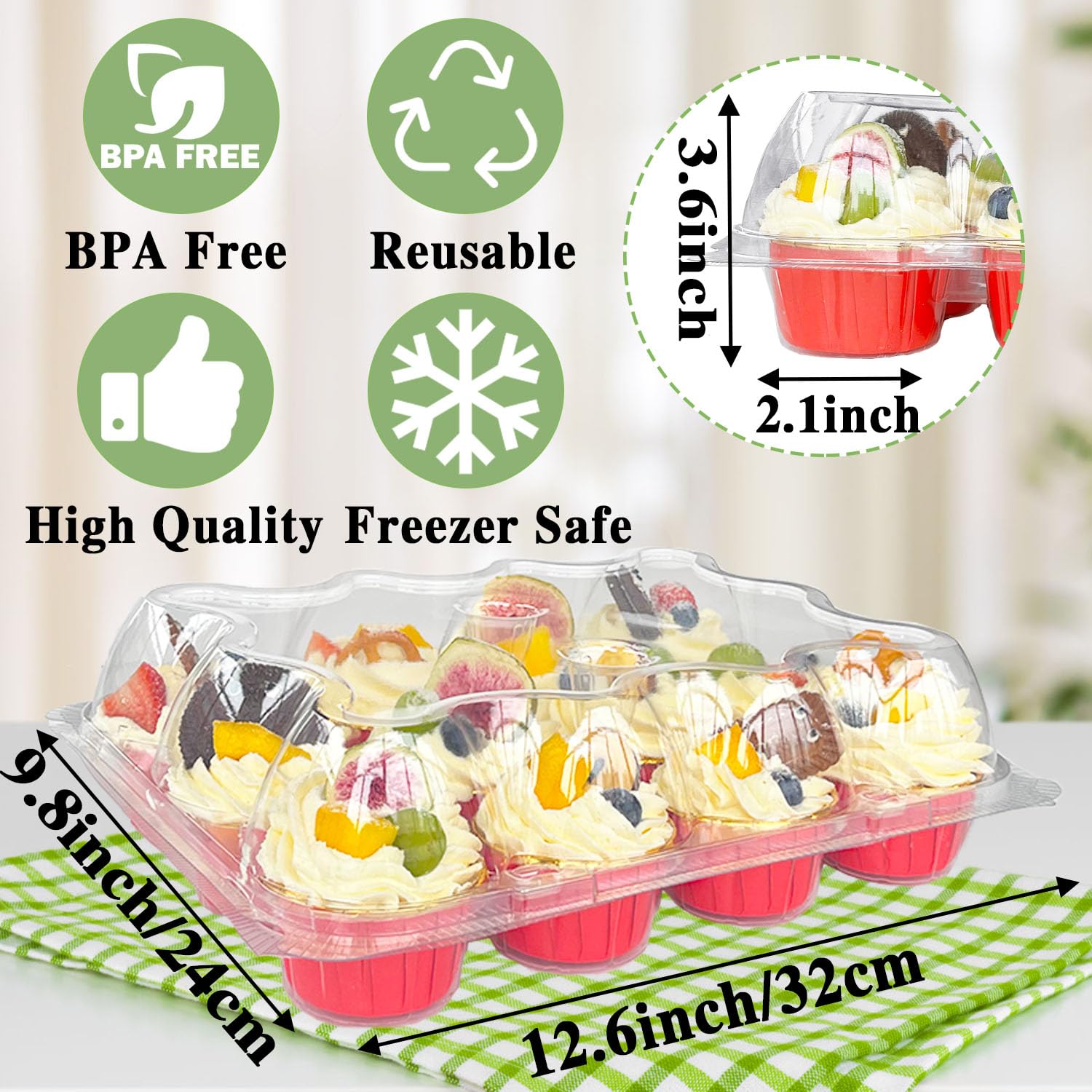 Haawooky (12 Pack x 16 Sets) Stackable Cupcake Carrier Holders,Plastic Cupcake Boxes Holders for 12 Cupcakes,Clear Disposable Cupcake Containers with Detachable Tall Dome Lid