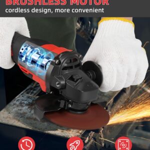 21v Cordless Power Angle Grinder Tool, 9500RPM Brushless 3-Variable-Speed Electric Metal Grinder with 1x4000mAH Battery&Battery Indicator, Cutting Wheels, Flap Disc and Auxiliary Handle for Metal/Wood