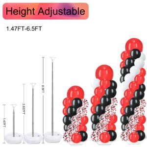 2 Sets Balloon Column Stand Kit with 100 Balloons 6 Ft Adjustable Balloon Stands Kit for Floor Red Black White Balloons Arch Column for Shower Birthday Graduation Racing Car Poker Card Decorations