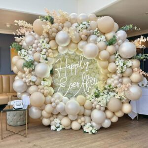 pearl white double-stuffed balloon garland arch kit,154 pcs different sizes 12/10/5 inch white sand cream balloons for bridal shower birthday anniversary wedding decorations