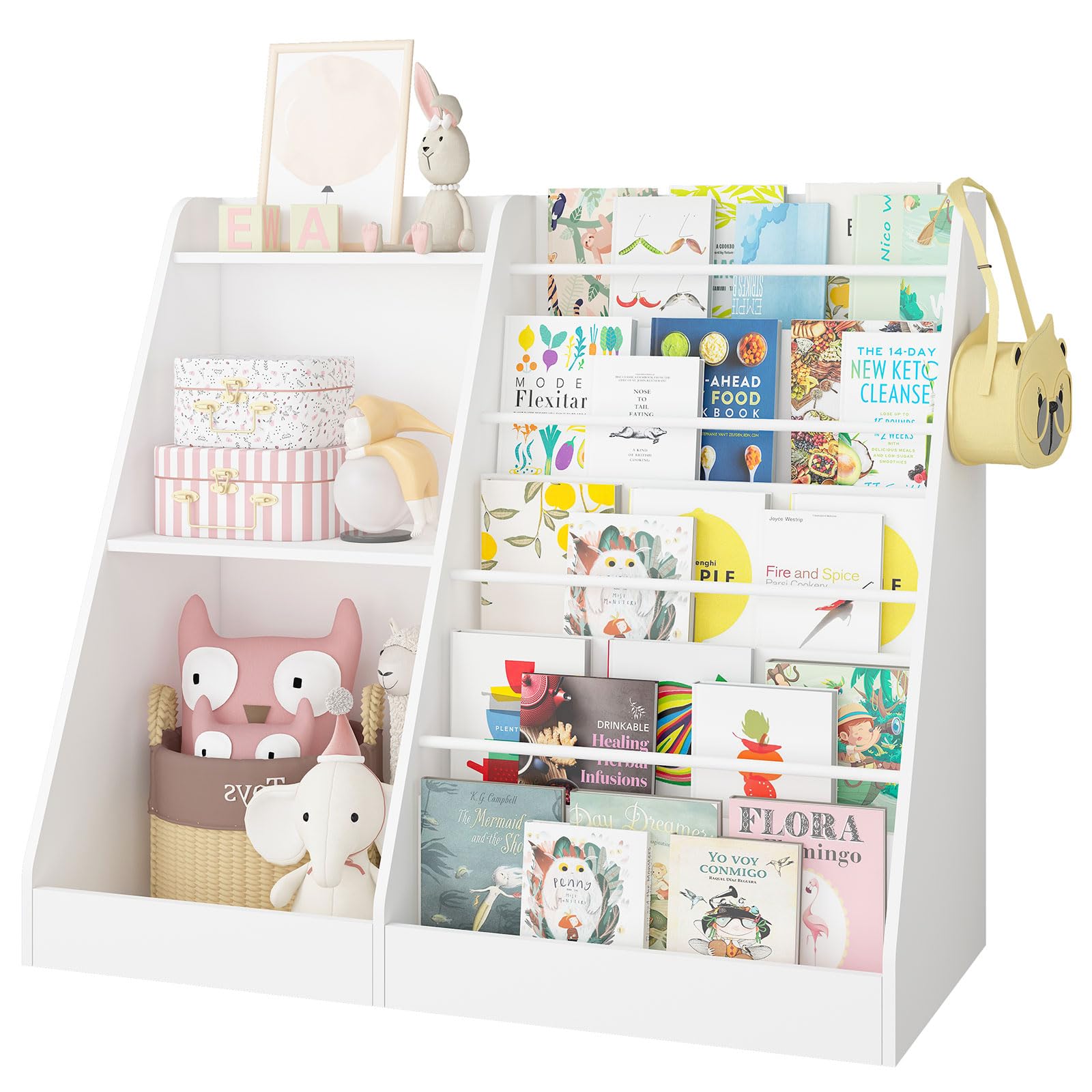 Lkeiyay Kids Bookshelf and Toy Storage,Nursery Bookshelf,Single-Sided Book Display with Storage,White