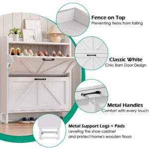 Betterhood Shoe Storage Cabinet with 2 Flip Drawers, Entryway Slim Shoe Rack Cabinet, Freestanding Hidden Shoe Organizer Cabinet with Metal Legs, White