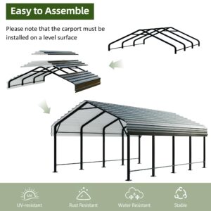 JAMFLY 12X20 FT Carport, Heavy Duty Carport Canopy with Galvanized Steel Roof and Frame, Metal Carport Upgraded Extra Large Garage for Pickup, Boat, Car and Tractors