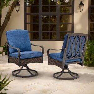 EROMMY Patio Dining Chairs Set of 4, Outdoor Swivel Rocker Patio Chairs with Cushion, Wicker Patio Chairs for Garden, Backyard, Balcony, Blue