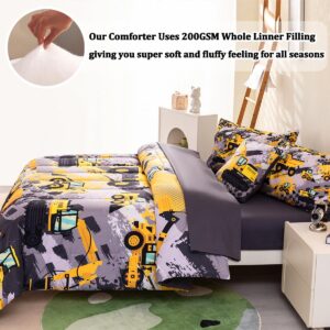 ASKOTU Truck Twin Bedding Set for Boys, 6 Pcs Kids Construction Truck Comforter Sets with Sheets, Construction Excavator Twin Boys Bedding Sets