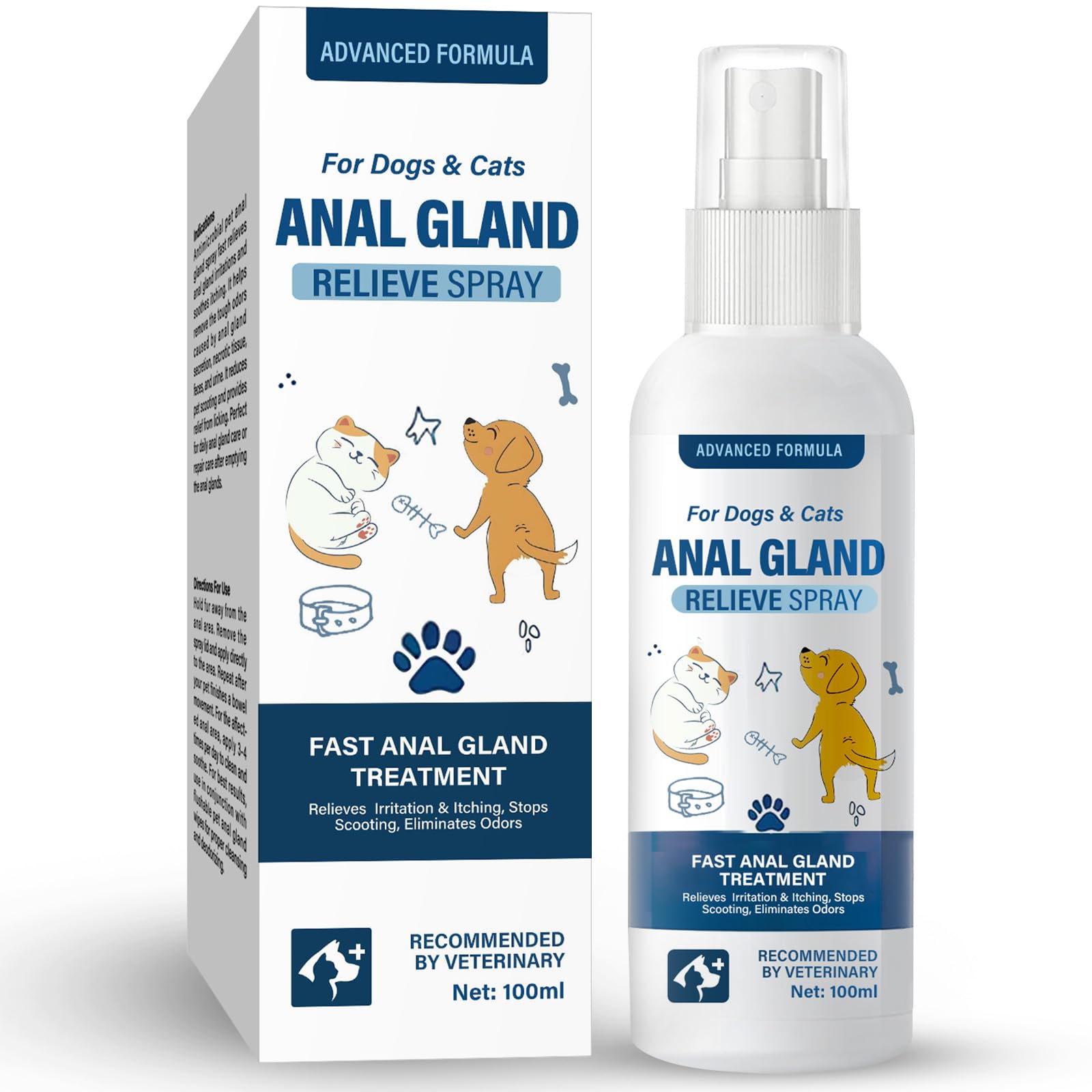 NHZ Pet Anal Gland Care Spray, Anal Gland Spray for Dog, Relieve Itching, Remove Unpleasant Odor, Natural Ingredients, 100ml