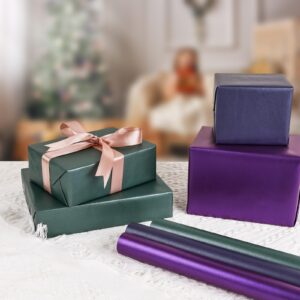 FUHITIM Christmas Wrapping Paper, Purple Green Blue Matte Wrapping Paper-Lustre Paper Gift Wrapping Paper Mini Roll-3 Roll-17In*120In Per Roll, Perfect for Christmas,Wedding,Birthday,Baby Shower