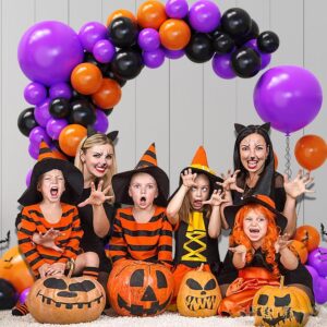 Myafqsj Halloween Balloons Black and Orange Balloons Arch Kit, 138 Pcs Matte Black Purple Orange Latex Balloons Garland for Halloween Anniversary Graduation Festival