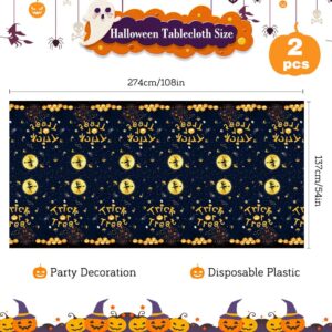 Halloween Tablecloth, 2 PCS 54" X 108" Halloween Tablecloth Plastic for Halloween Decorations, Rectangle Halloween Table Cloth Disposable Trick or Treat Pumpkin Witches Table Cover for Halloween Party