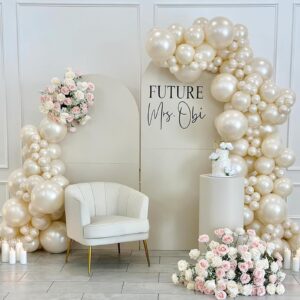 Pearl White Balloons Arch Double-Stuffed White Balloons Garland Ivory Balloon Different Sizes 18/12/10/5inch 61pcs Cream Beige Latex Balloons for Wedding Bridal Birthday Anniversary Decorations