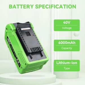 FERRYBOAT 6000mAh 40V Battery Replacement for GreenWorks 40V Battery 29462 Battery Compatible with Greenworks 29472 29462 G-MAX Power Tools 29252 20202 22262 25312 25322(1 Pack)